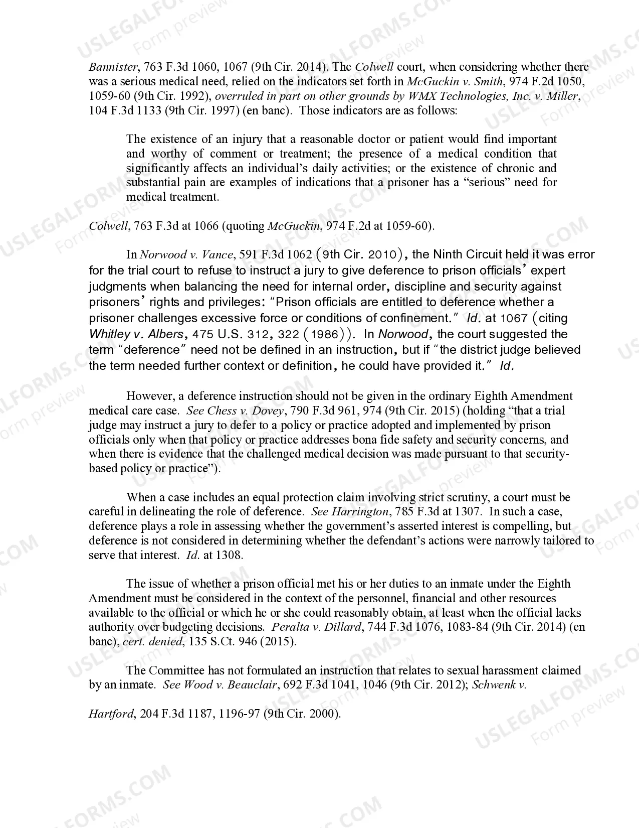 Preview 9.27 Particular Rights-Eighth Amendment- Convicted Prisoner's Claim re Conditions of Confinement/Medical Care