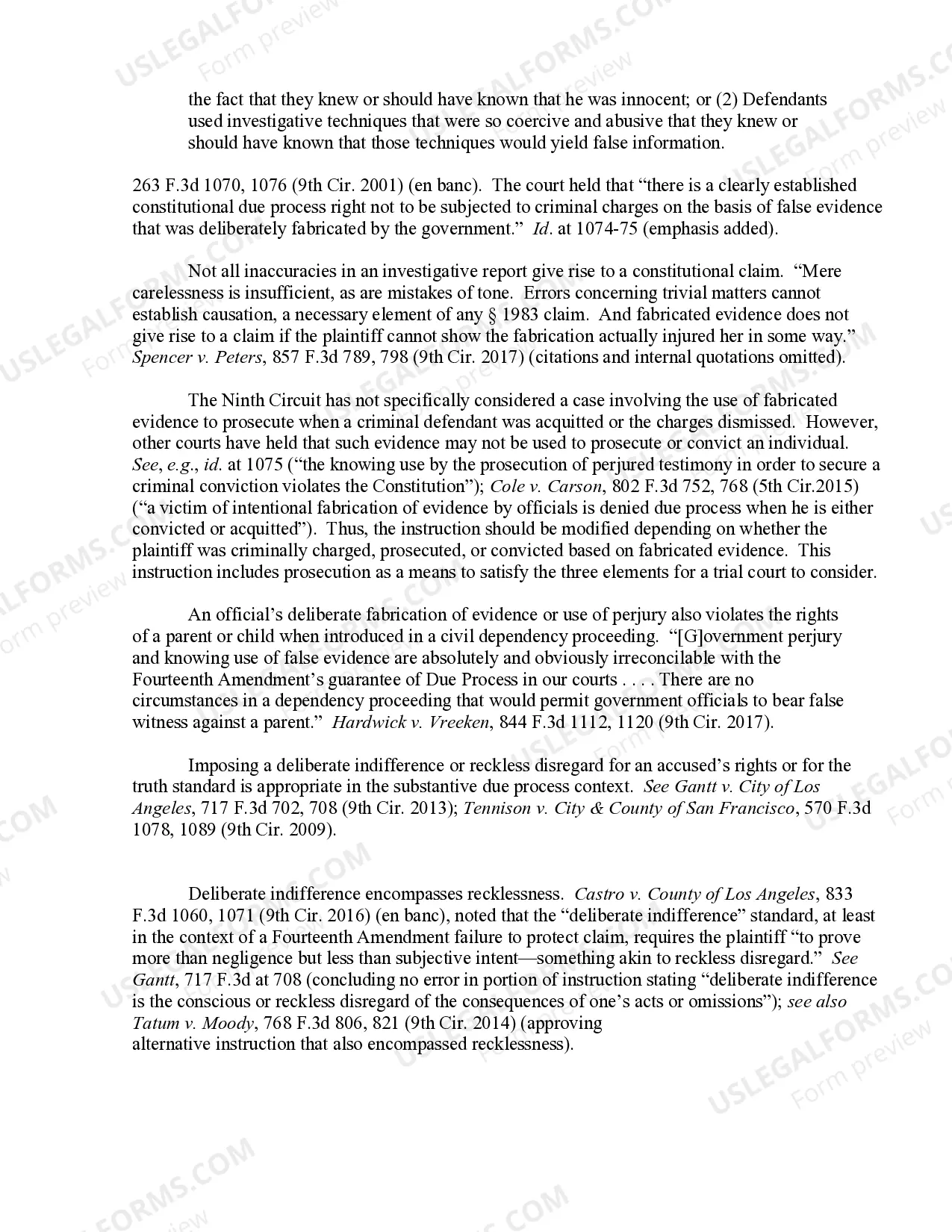 Preview 9.33 Particular Rights-Fourteenth Amendment-Due Process-Deliberate Fabrication of Evidence