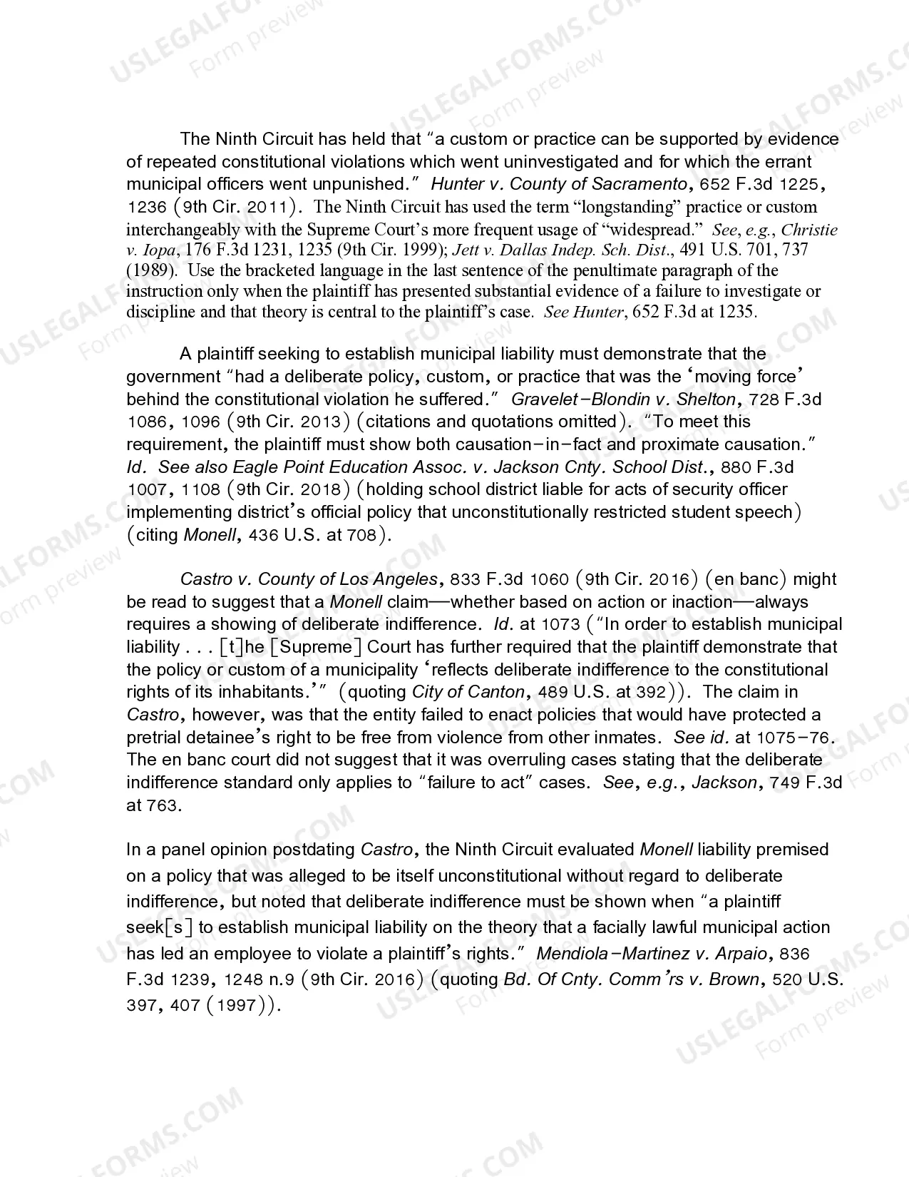 Preview 9.5 Section 1983 Claim Against Local Governing Body Defendants Based on Unlawful Official Policy, Practice, or Custom-Elements and Burden of Proof