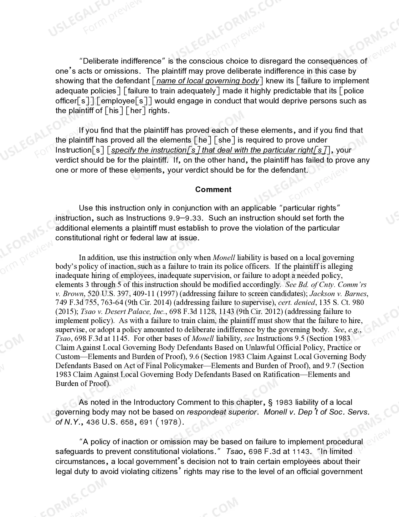 Preview 9.8 Section 1983 Claim Against Local Governing Body Defendants Based on a Policy that Fails to Prevent Violations of Law or a Policy of Failure to Train-Elements and Burden of Proof