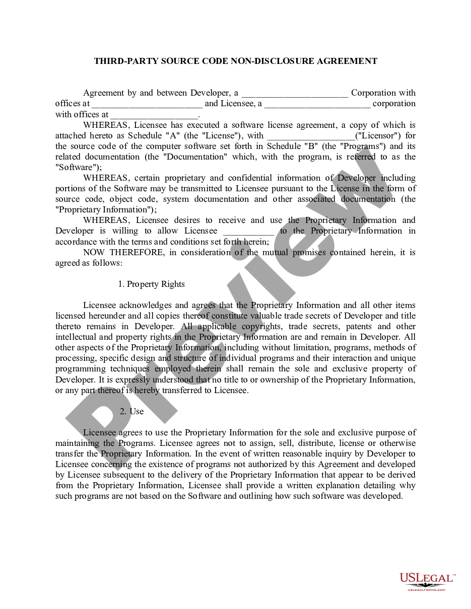 page 0 Third-Party Source Code Nondisclosure Agreement preview
