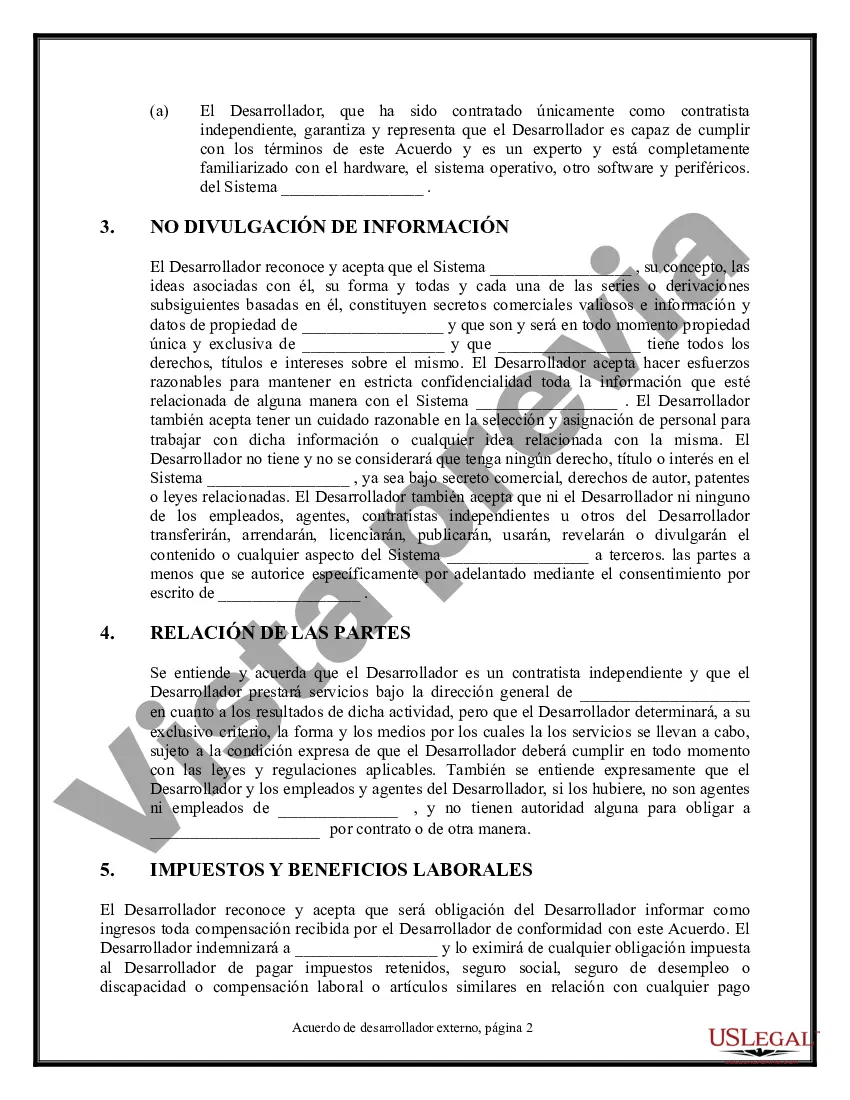 Preview Acuerdo de desarrollador externo - Programación y escritura de diseño de software