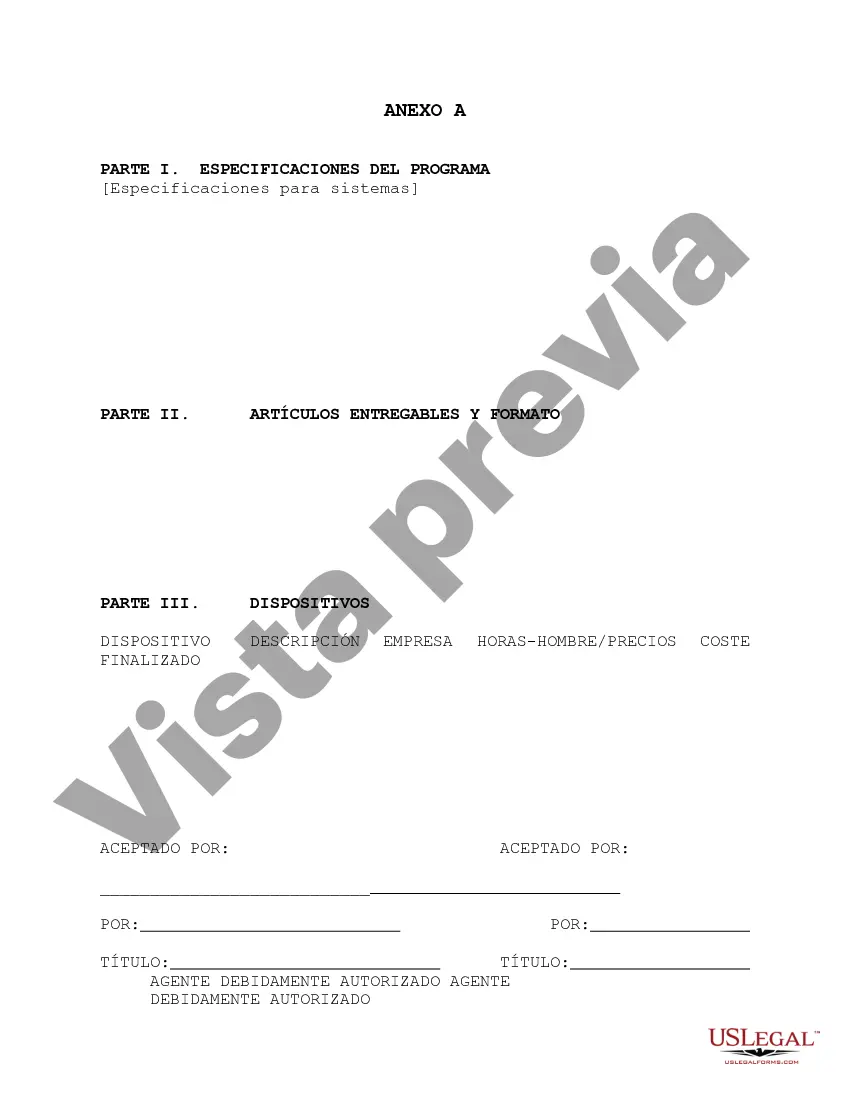 Preview Acuerdo de especificaciones de software