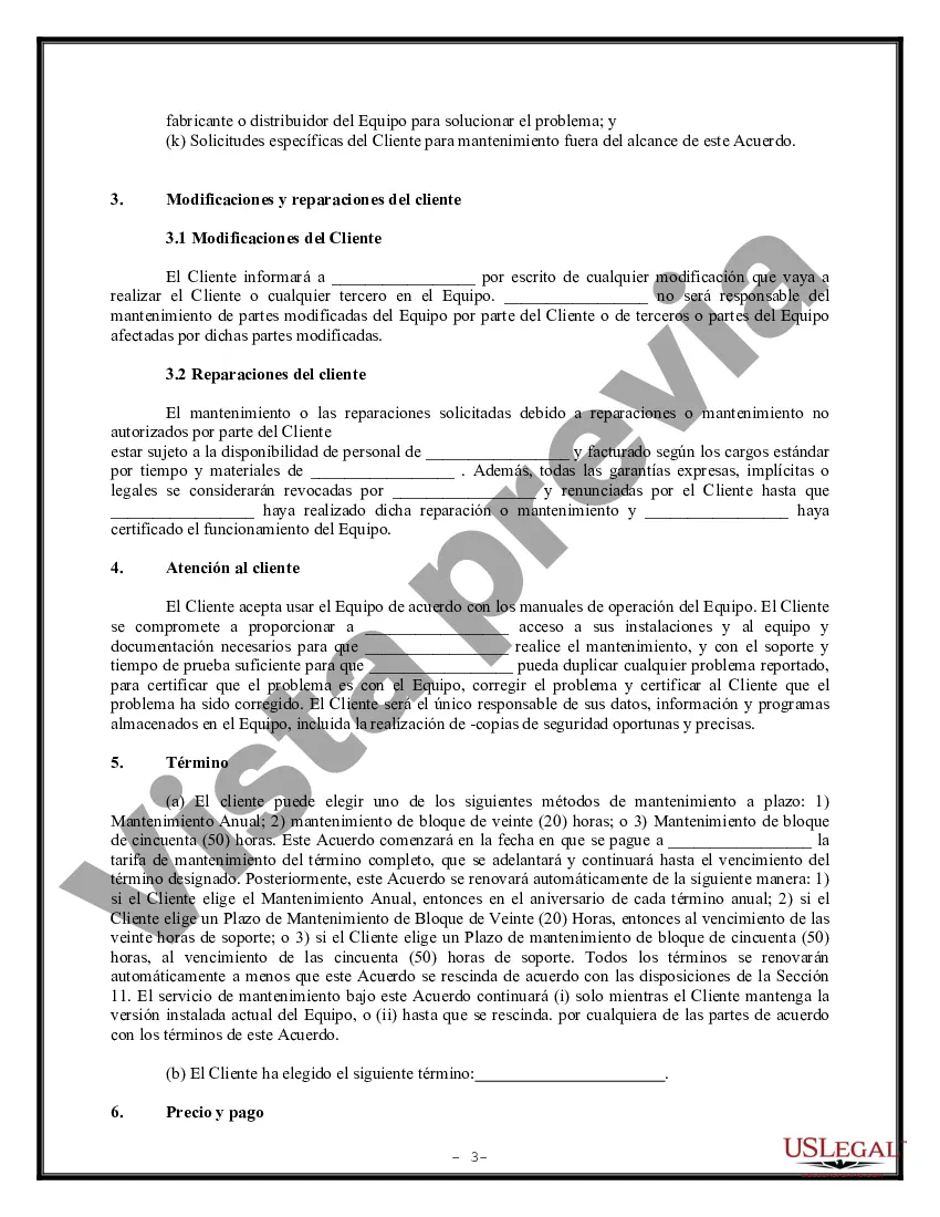 Preview Acuerdo de soporte del sistema informático - Acuerdo de mantenimiento