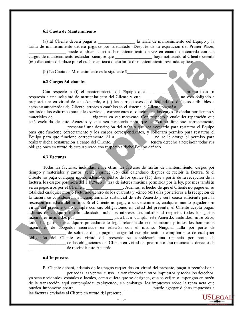 Preview Acuerdo de soporte del sistema informático - Acuerdo de mantenimiento
