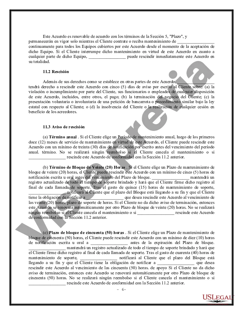 Preview Acuerdo de soporte del sistema informático - Acuerdo de mantenimiento