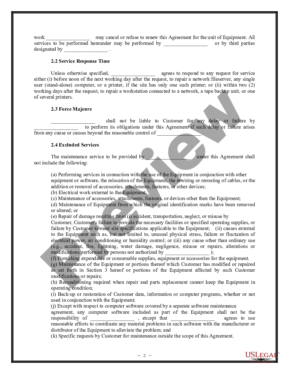 page 1 Computer System Support Agreement - Maintenance Agreement preview