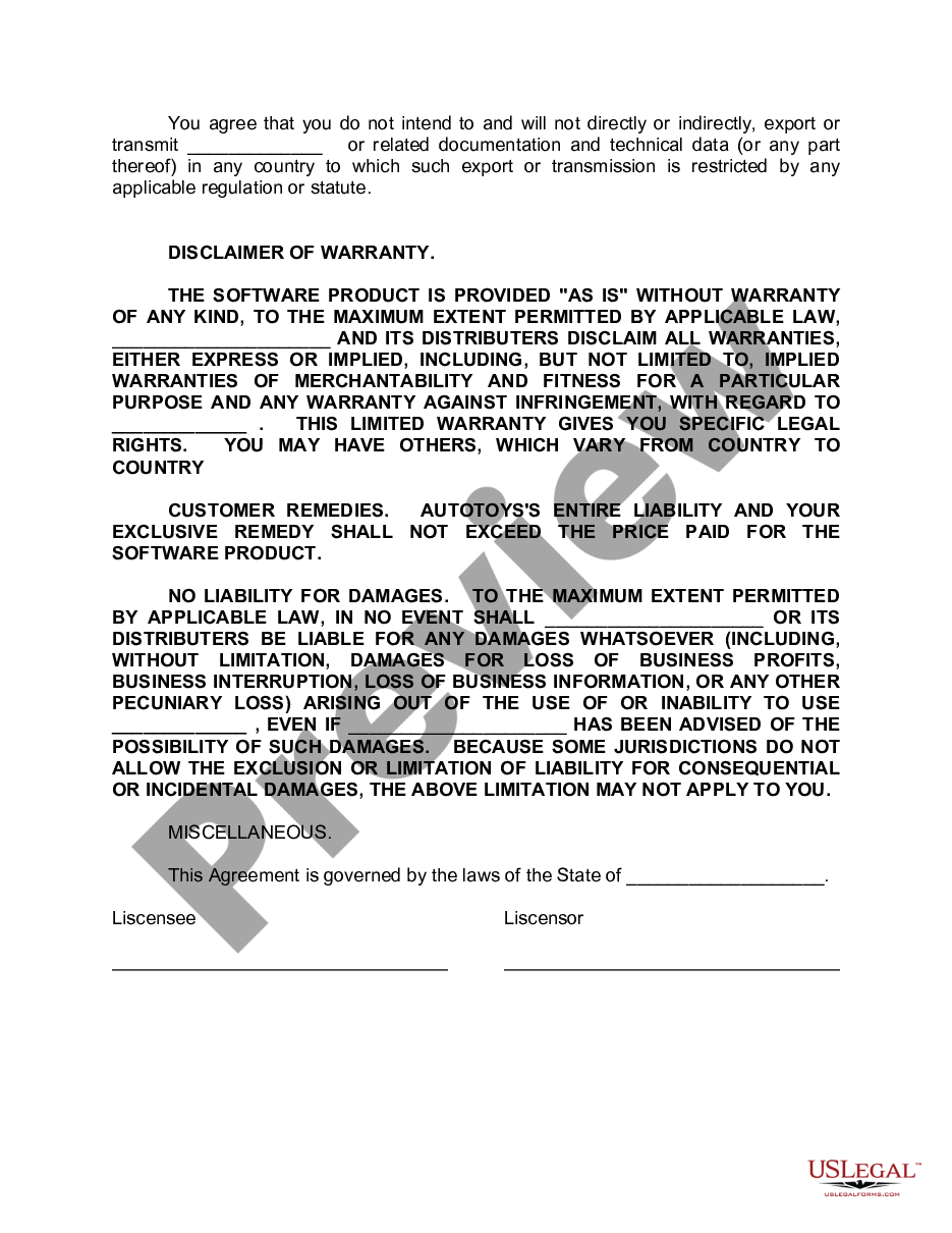 form Computer Game License Agreement preview