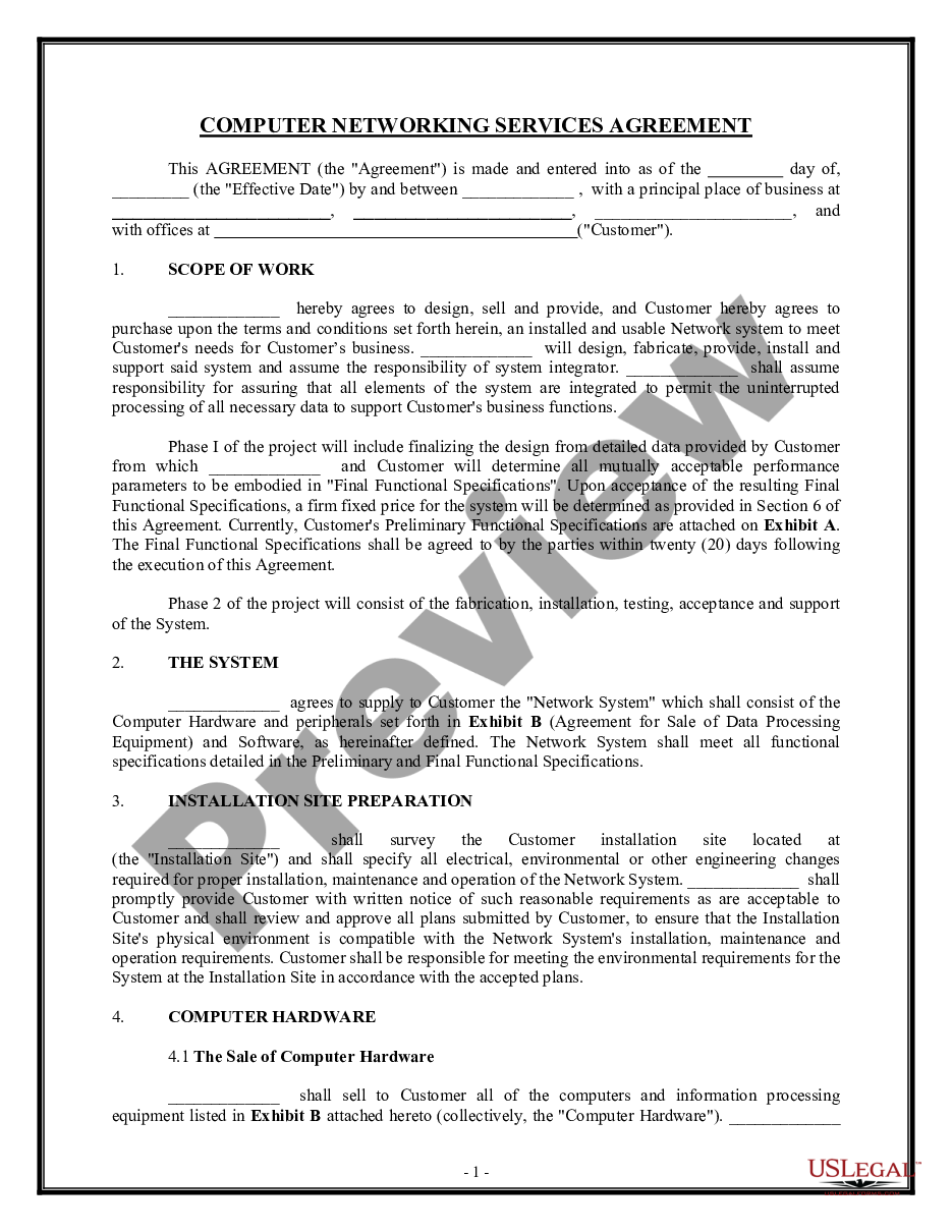 page 0 Computer Networking Services Agreement preview