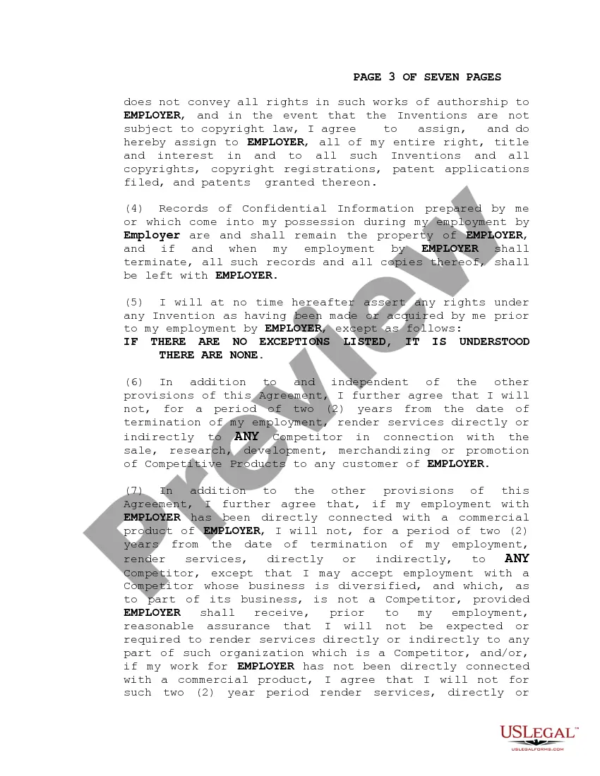 Get Employee Confidential Information and Noncompetition Agreement - Inventions Preview Employee Confidential Information and Noncompetition Agreement - Inventions