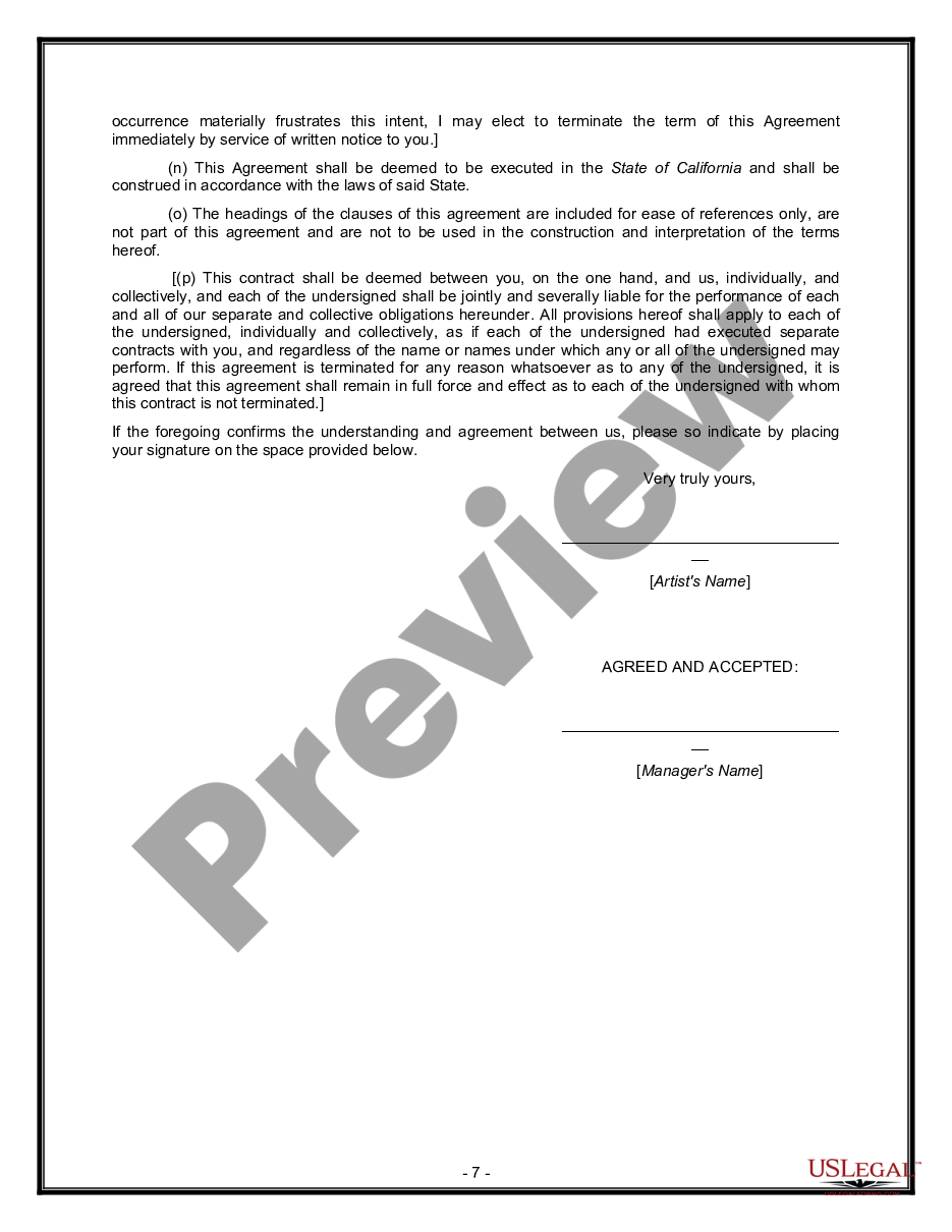 page 6 Artist Manager Agency Agreement preview
