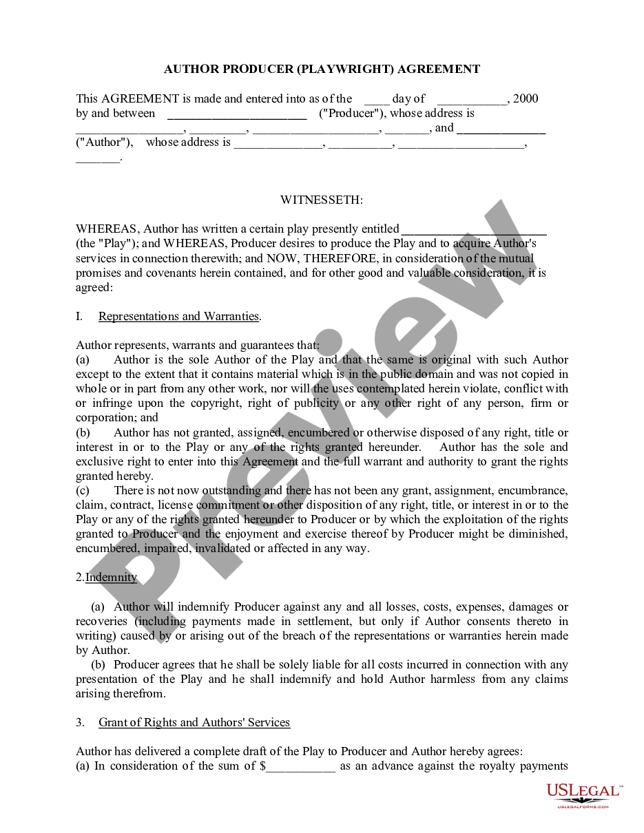 form Author Producer - Playwright - Agreement preview