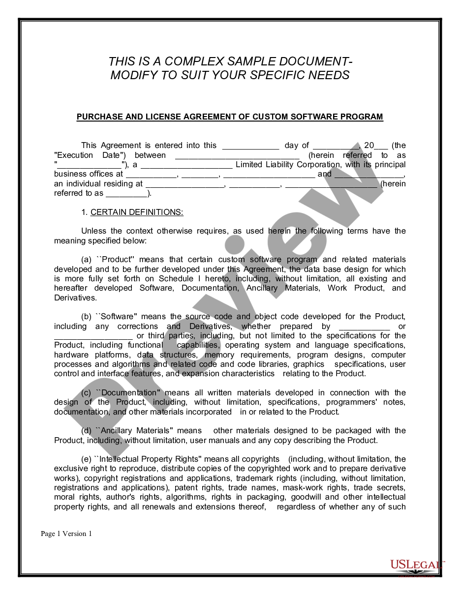 page 0 Purchase and License Agreement of Custom Software Program preview