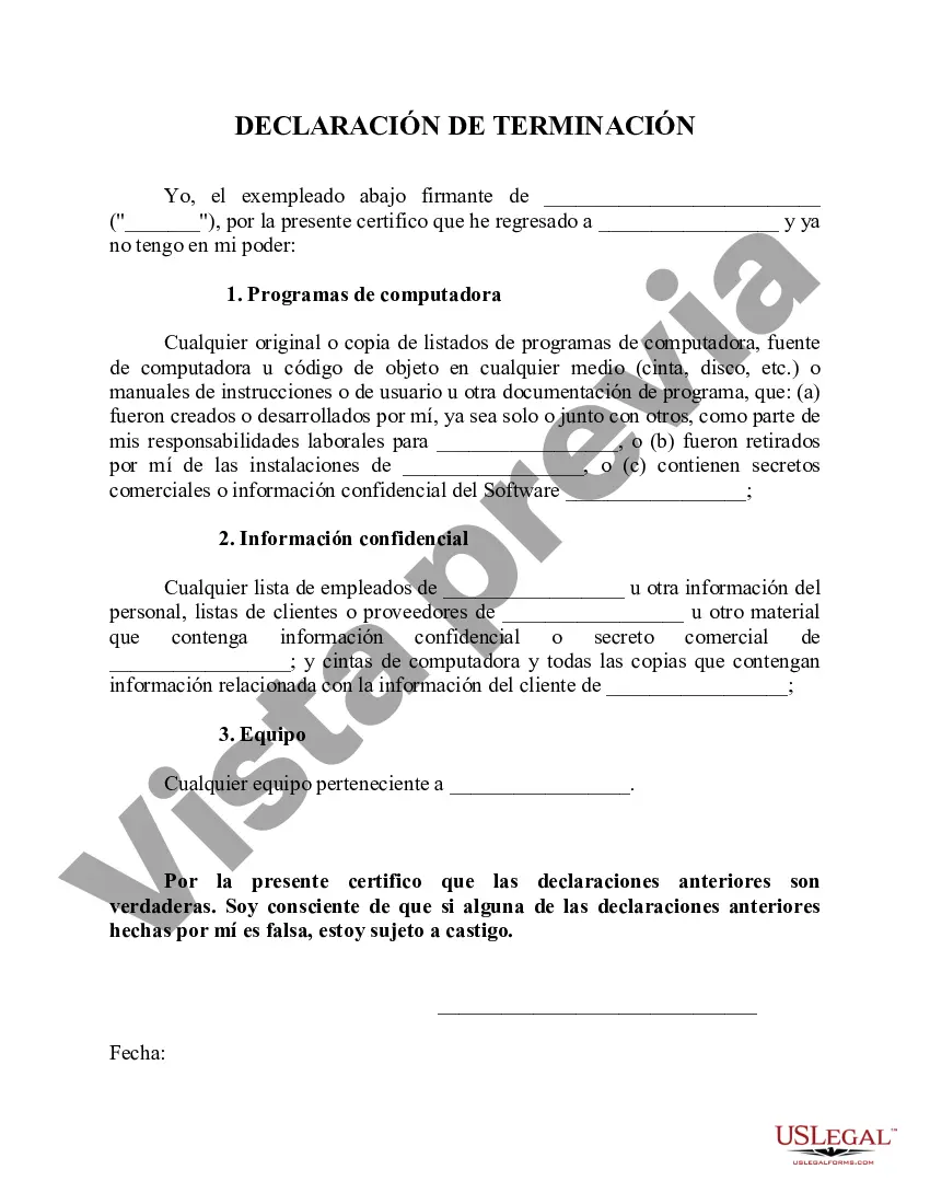 Preview Declaración de terminación del empleado