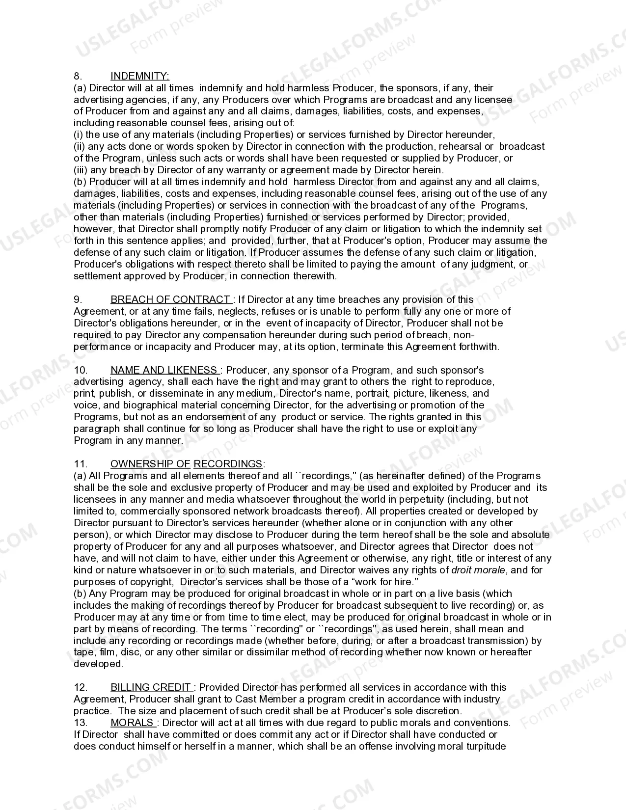 Preview Director's Services Agreement