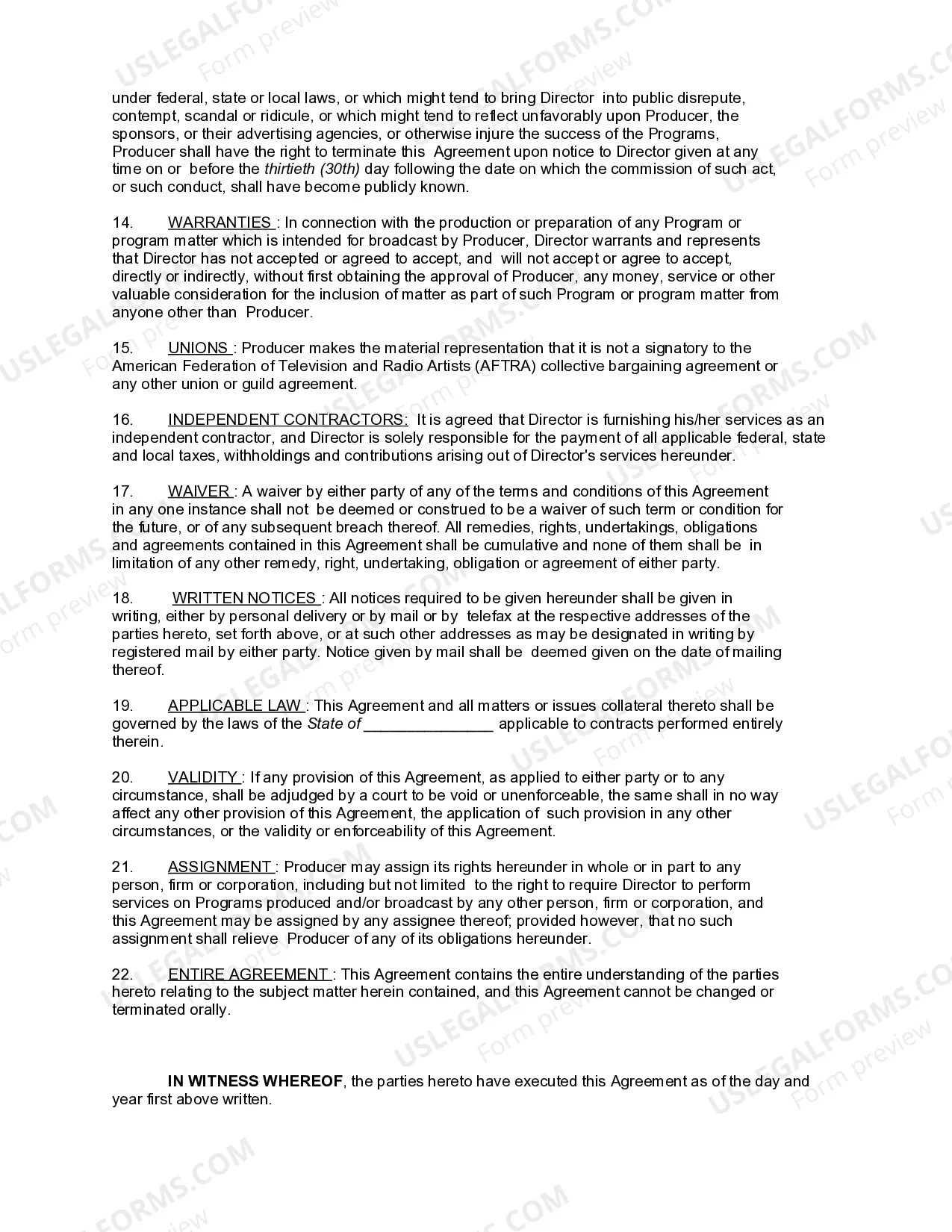 Preview Director's Services Agreement