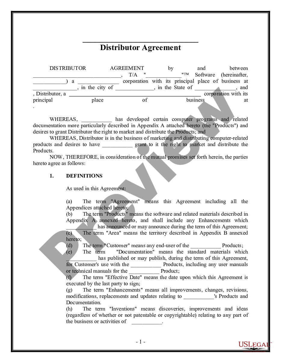page 0 Distributor Agreement for Software preview