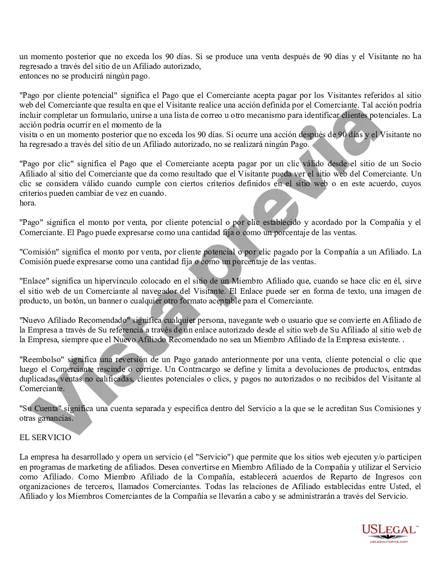 Preview Acuerdo de servicio de afiliados del sitio web