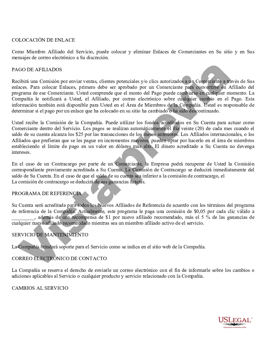 Preview Acuerdo de servicio de afiliados del sitio web