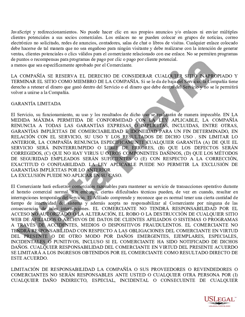 Preview Acuerdo de servicio de afiliados del sitio web