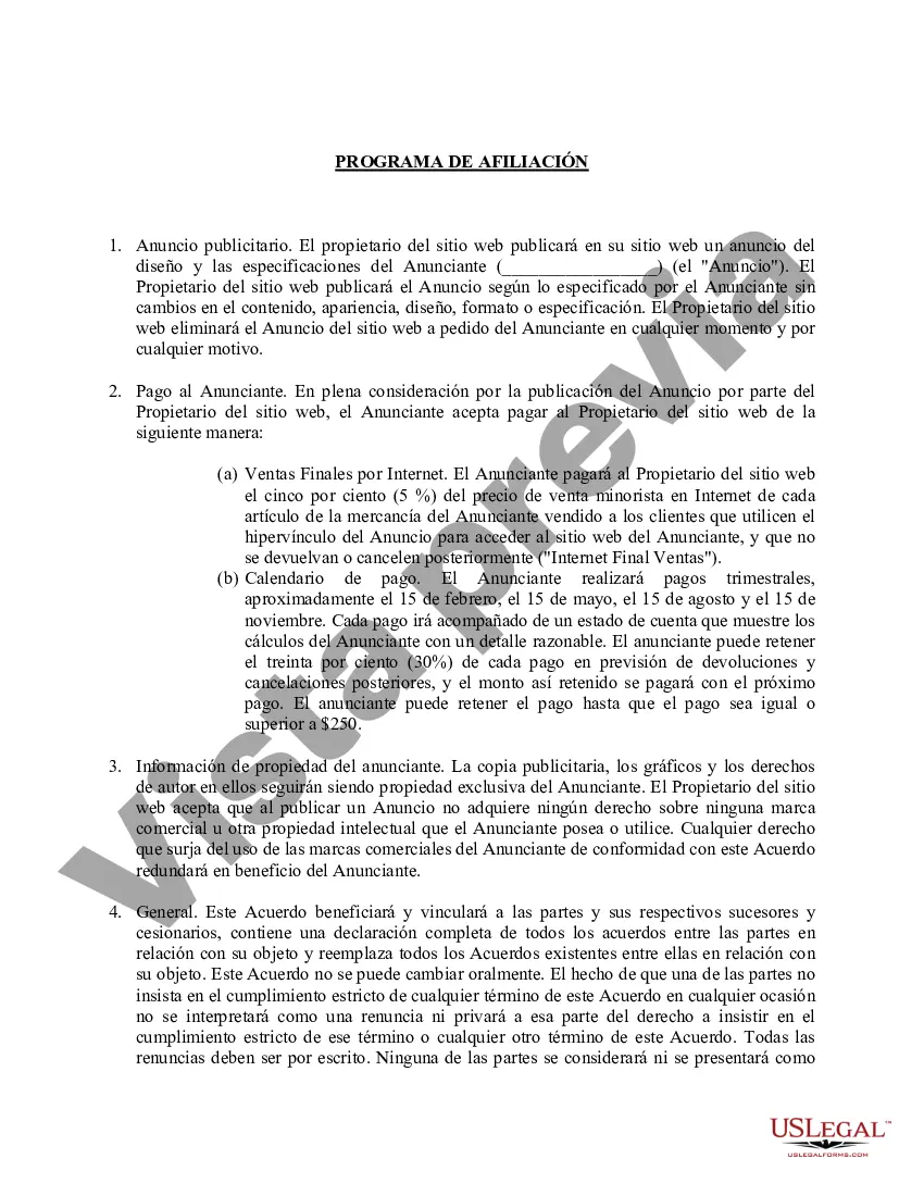 Preview Acuerdo de servicio de afiliados del sitio web