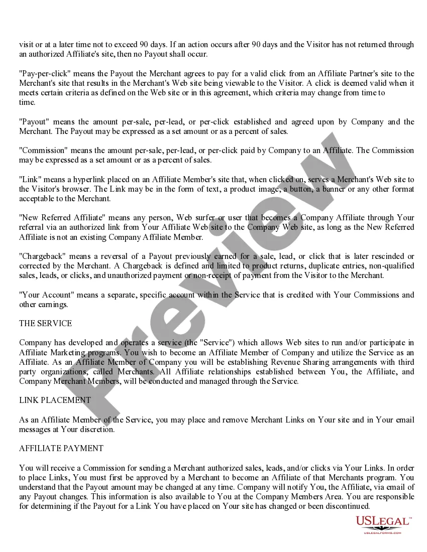 Get Web Site Affiliate Service Agreement Preview Web Site Affiliate Service Agreement