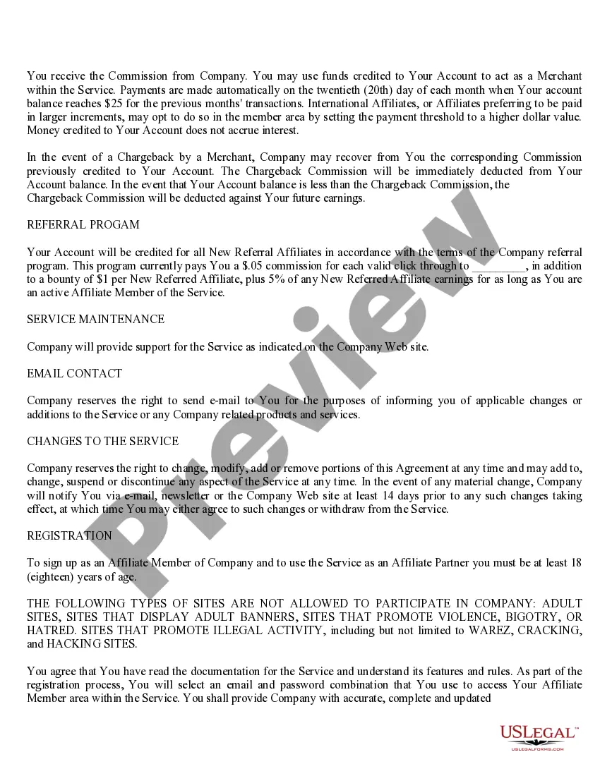 Get Web Site Affiliate Service Agreement Preview Web Site Affiliate Service Agreement