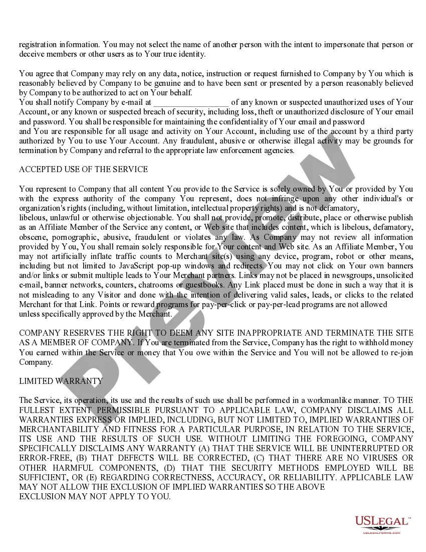 Get Web Site Affiliate Service Agreement Preview Web Site Affiliate Service Agreement