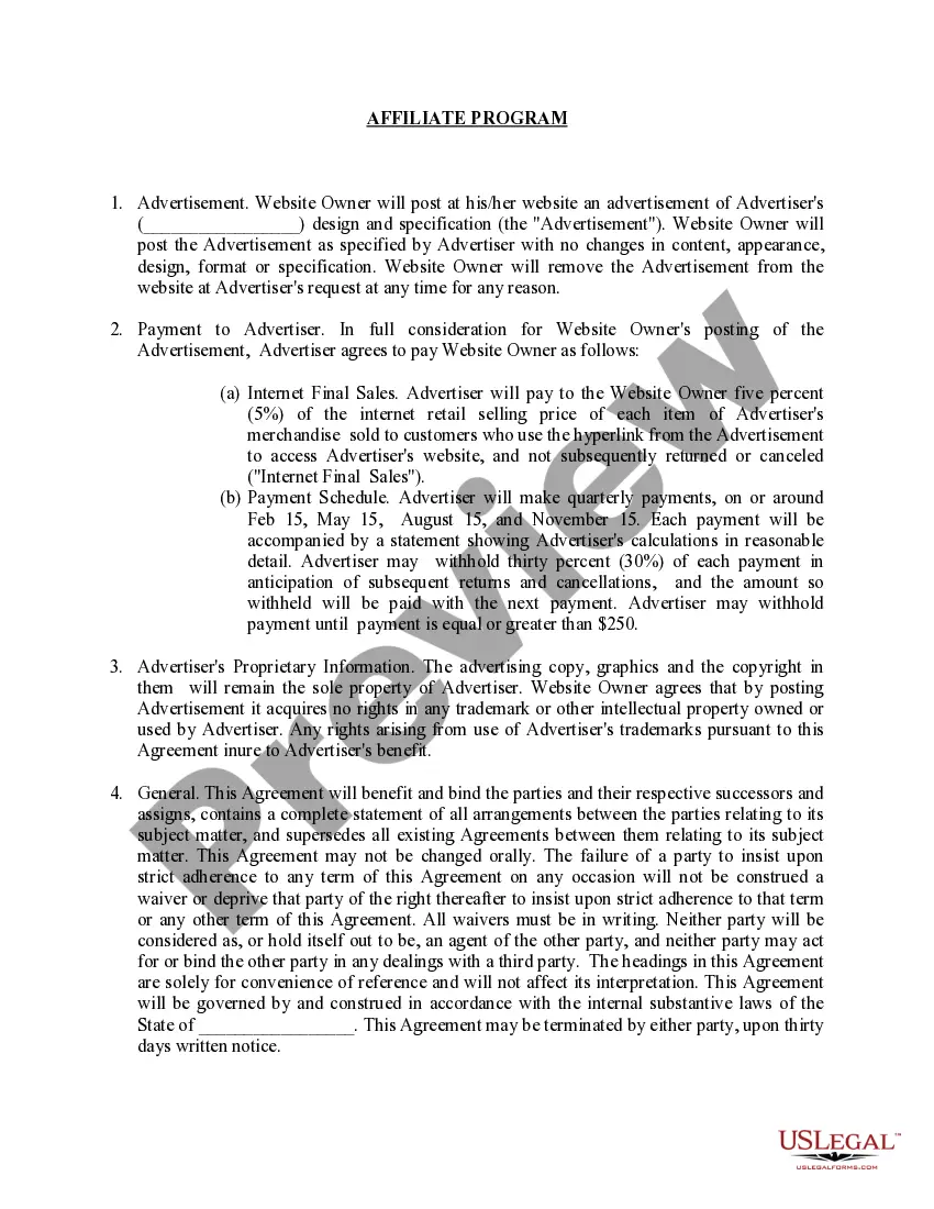 Get Web Site Affiliate Service Agreement Preview Web Site Affiliate Service Agreement