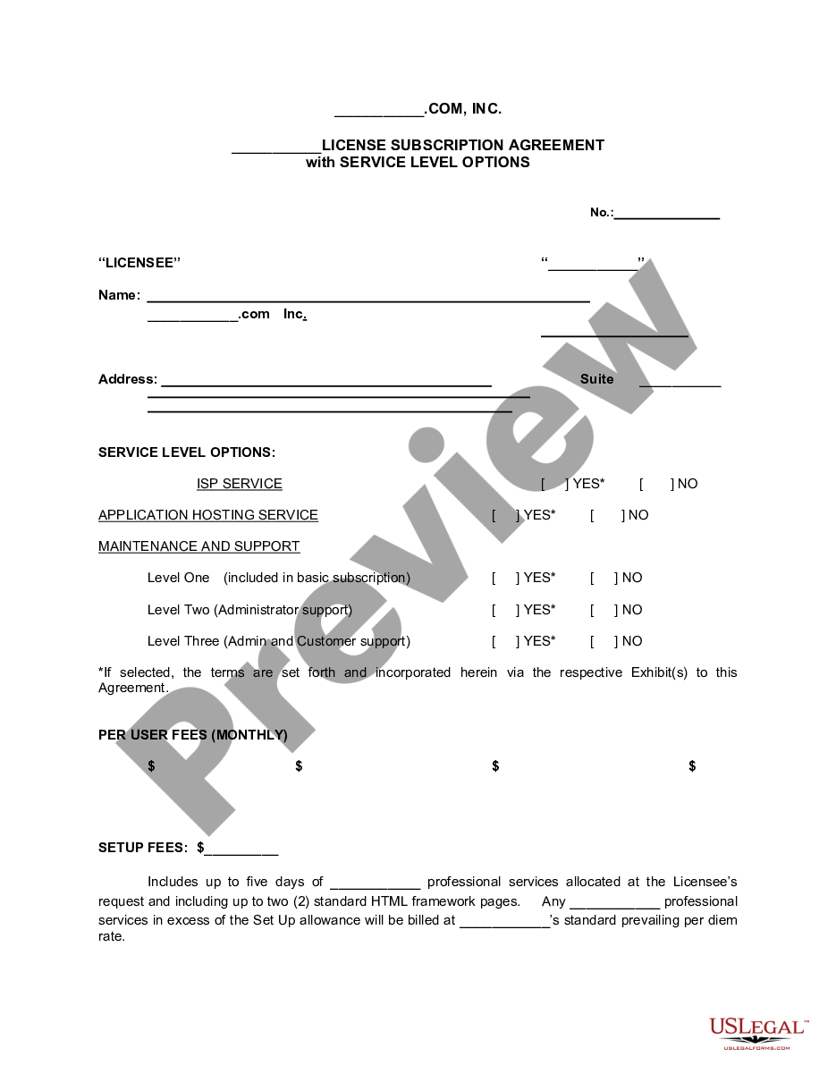 License Subscription Agreement With Service Level Options Agreement Level Template Us Legal 3769
