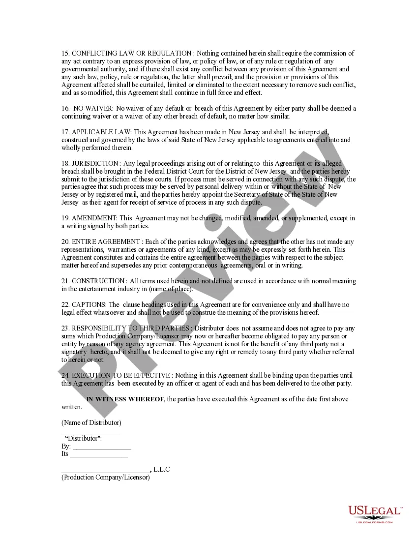 Preview Video Gram License and Distribution Agreement