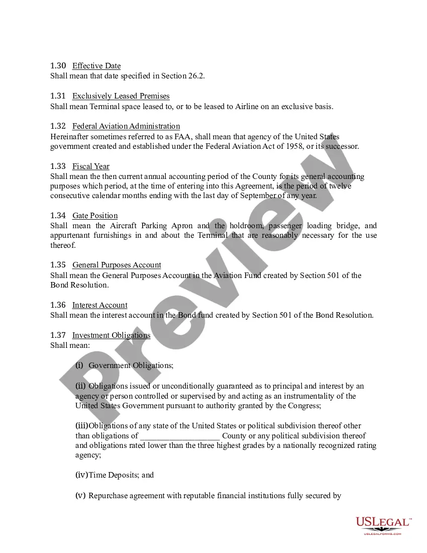 Preview Airline-Airport Lease and Use Agreement Between County and Airline