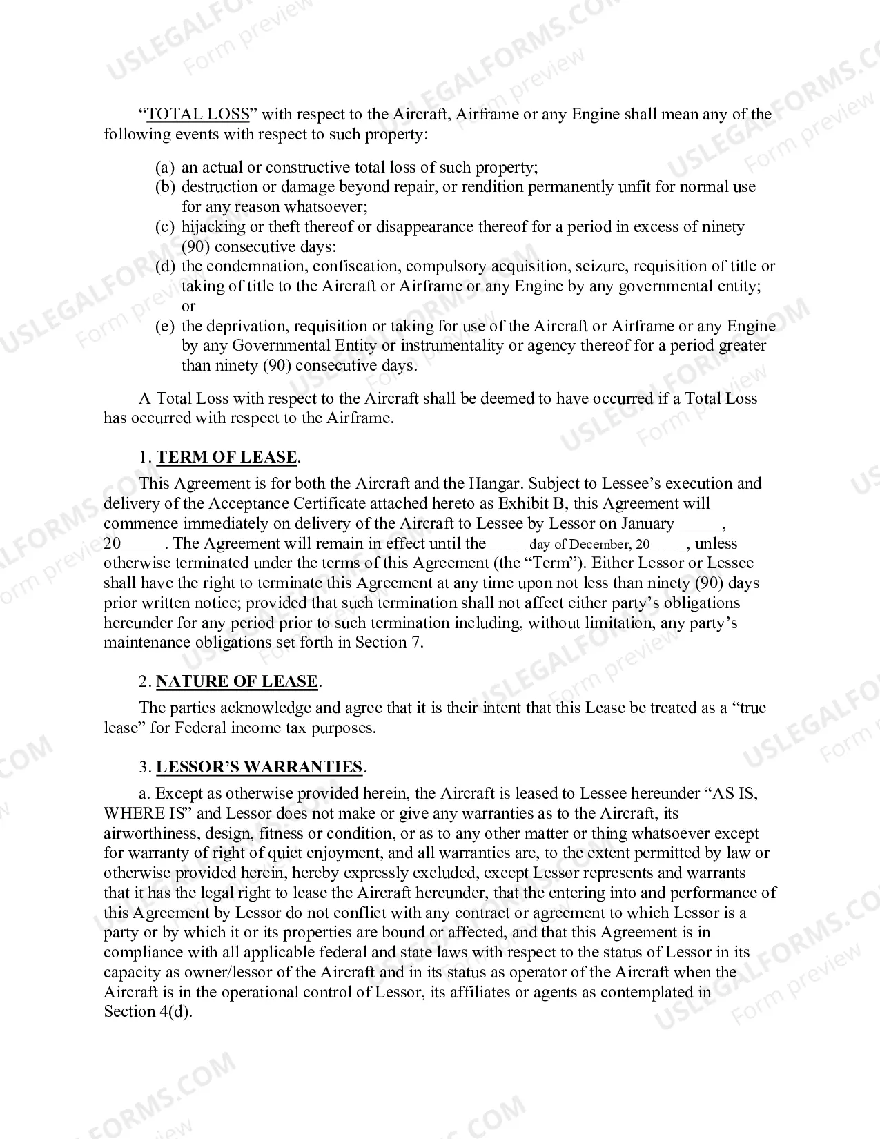 Preview Aircraft Lease Agreement