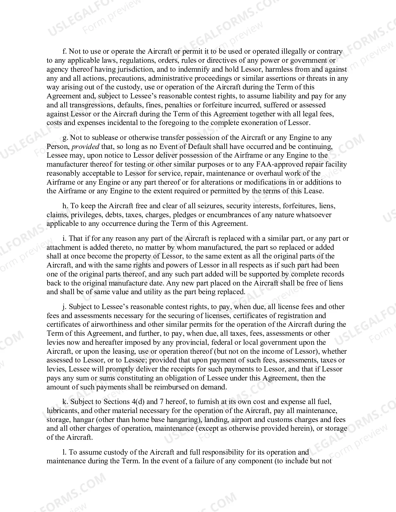 Preview Aircraft Lease Agreement