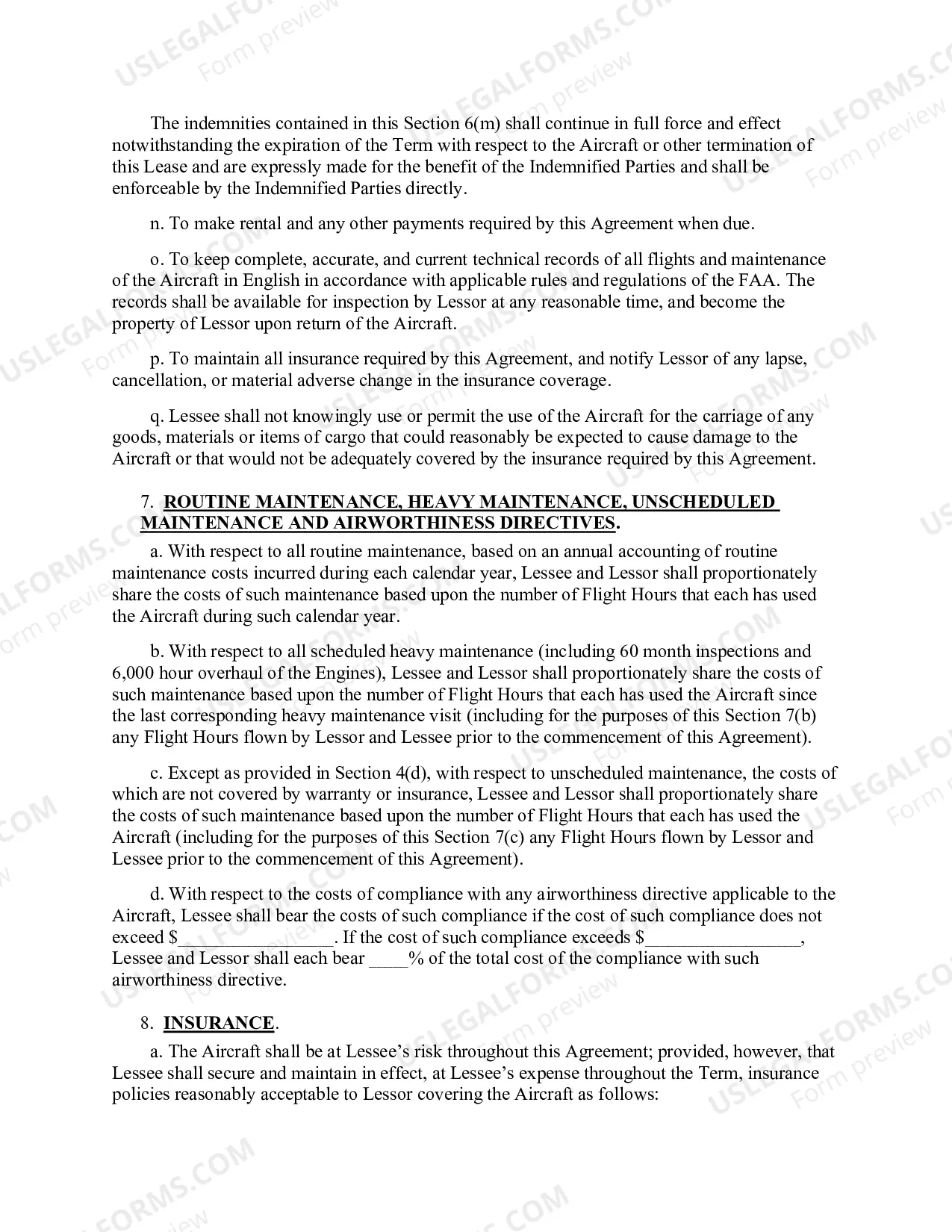 Preview Aircraft Lease Agreement