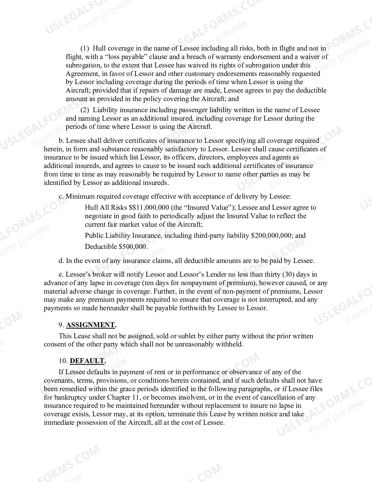 Preview Aircraft Lease Agreement