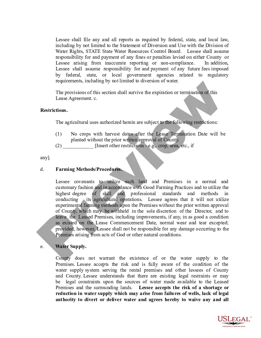 Get Agreement for Lease of Real Property For Agricultural Purposes Preview Agreement for Lease of Real Property For Agricultural Purposes