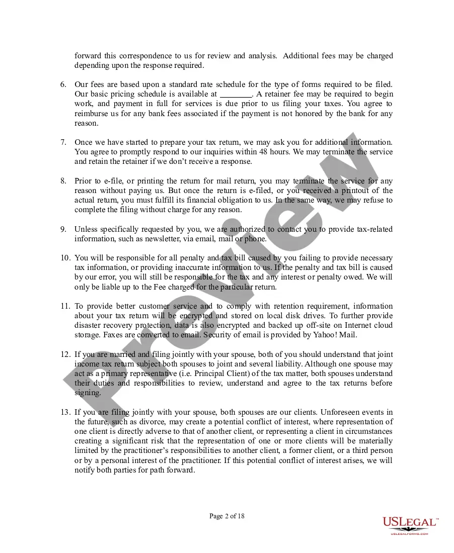 Preview Tax Preparer: Disclosure and Service Agreement