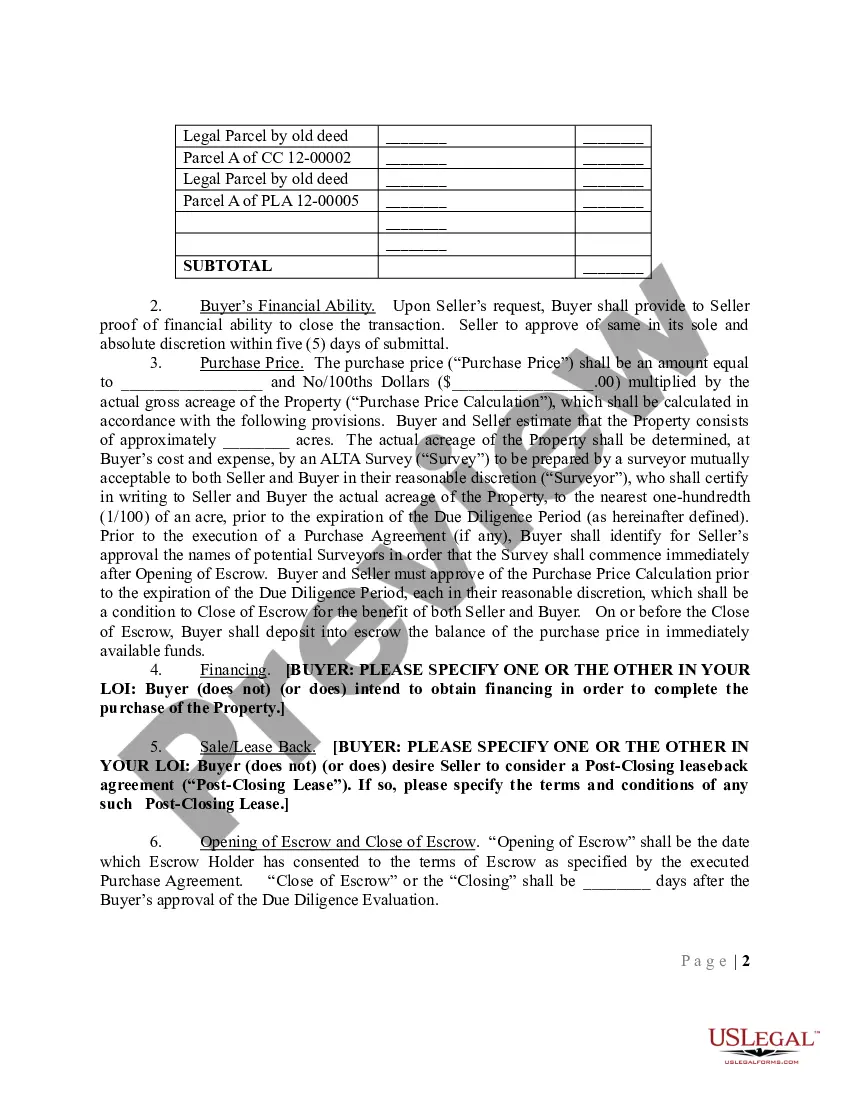 Preview Letter of Intent to Purchase Commercial Real Estate