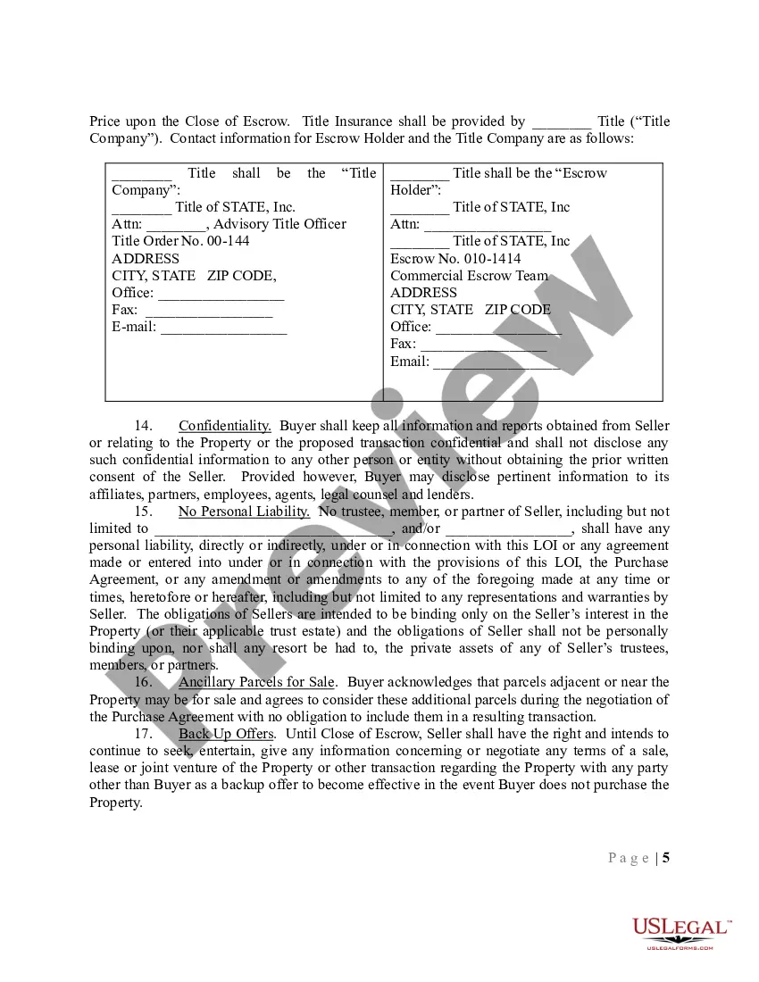 Preview Letter of Intent to Purchase Commercial Real Estate