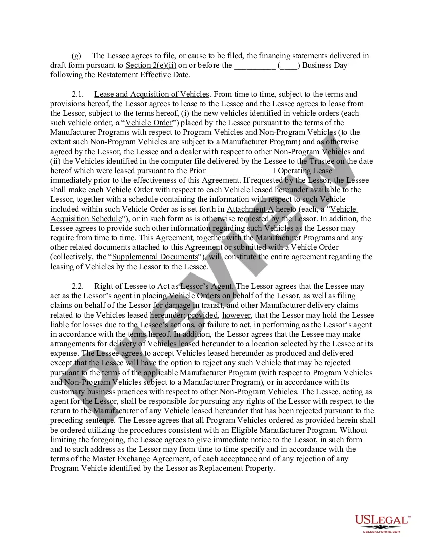 Preview Second Amended and Restated Master Motor Vehicle Operating Lease Agreement