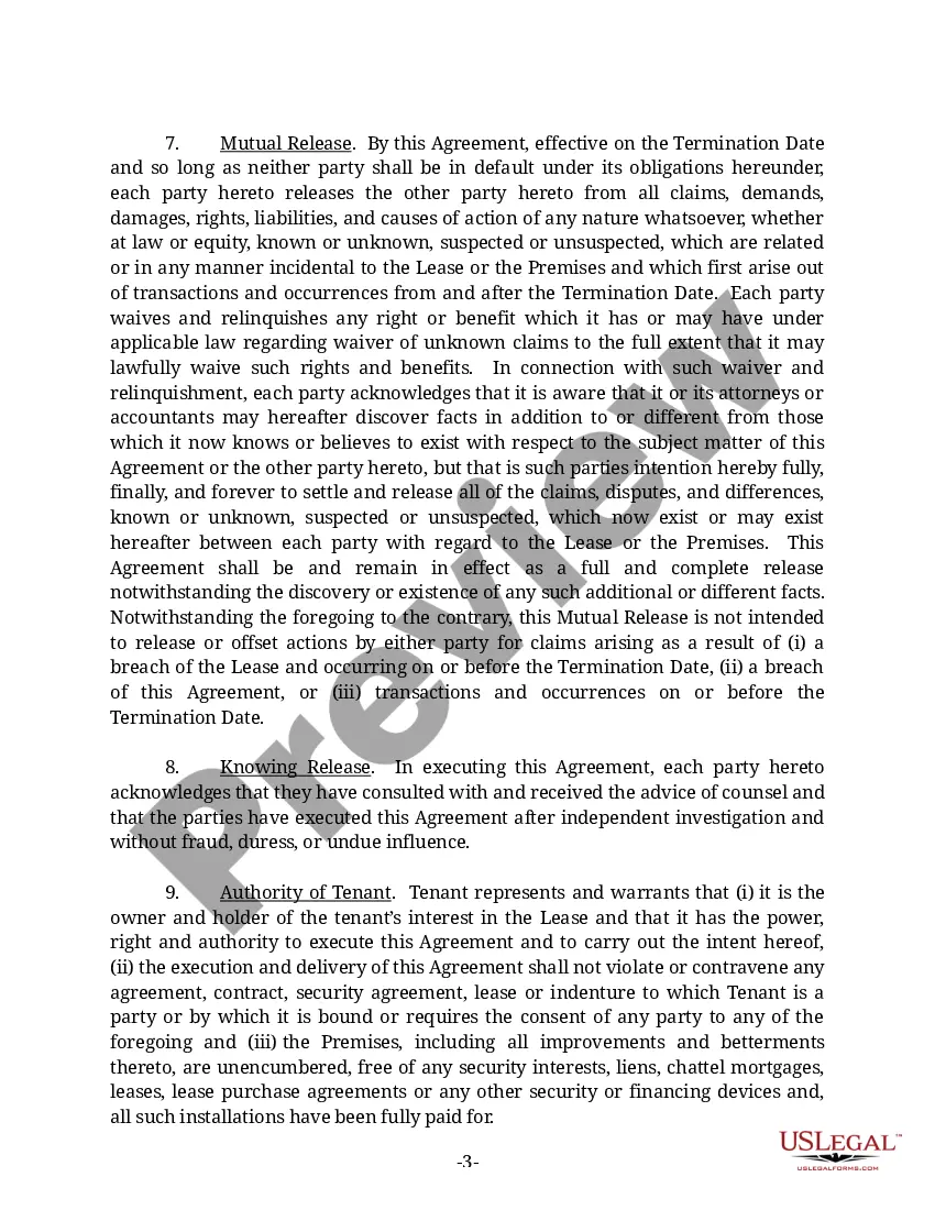 Preview Lease Cancellation and Termination Agreement