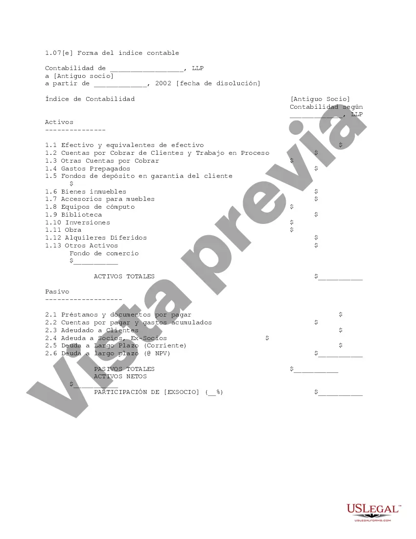 Preview Forma de Índice Contable