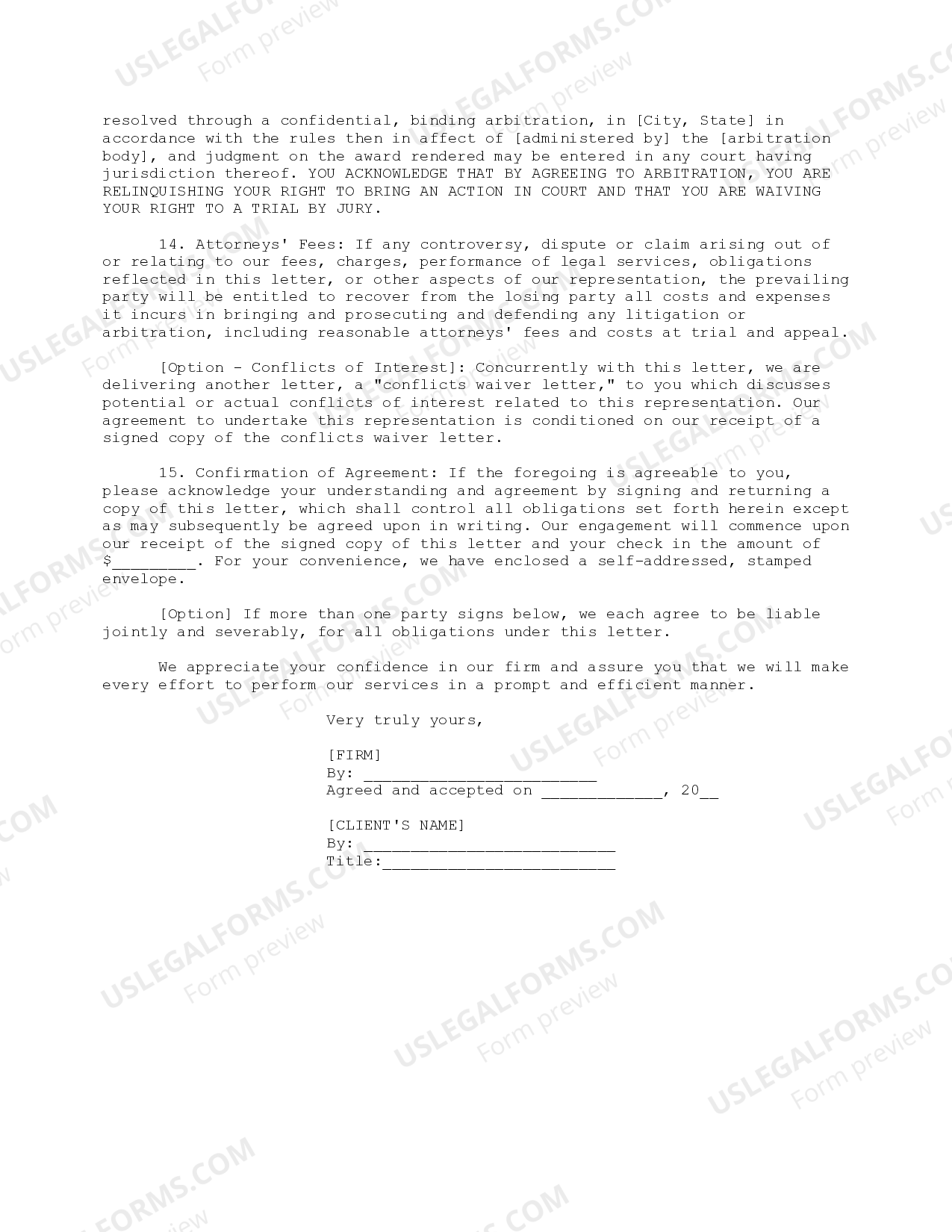 Engagement Agreement for Joint Client Representation Sample Letter To