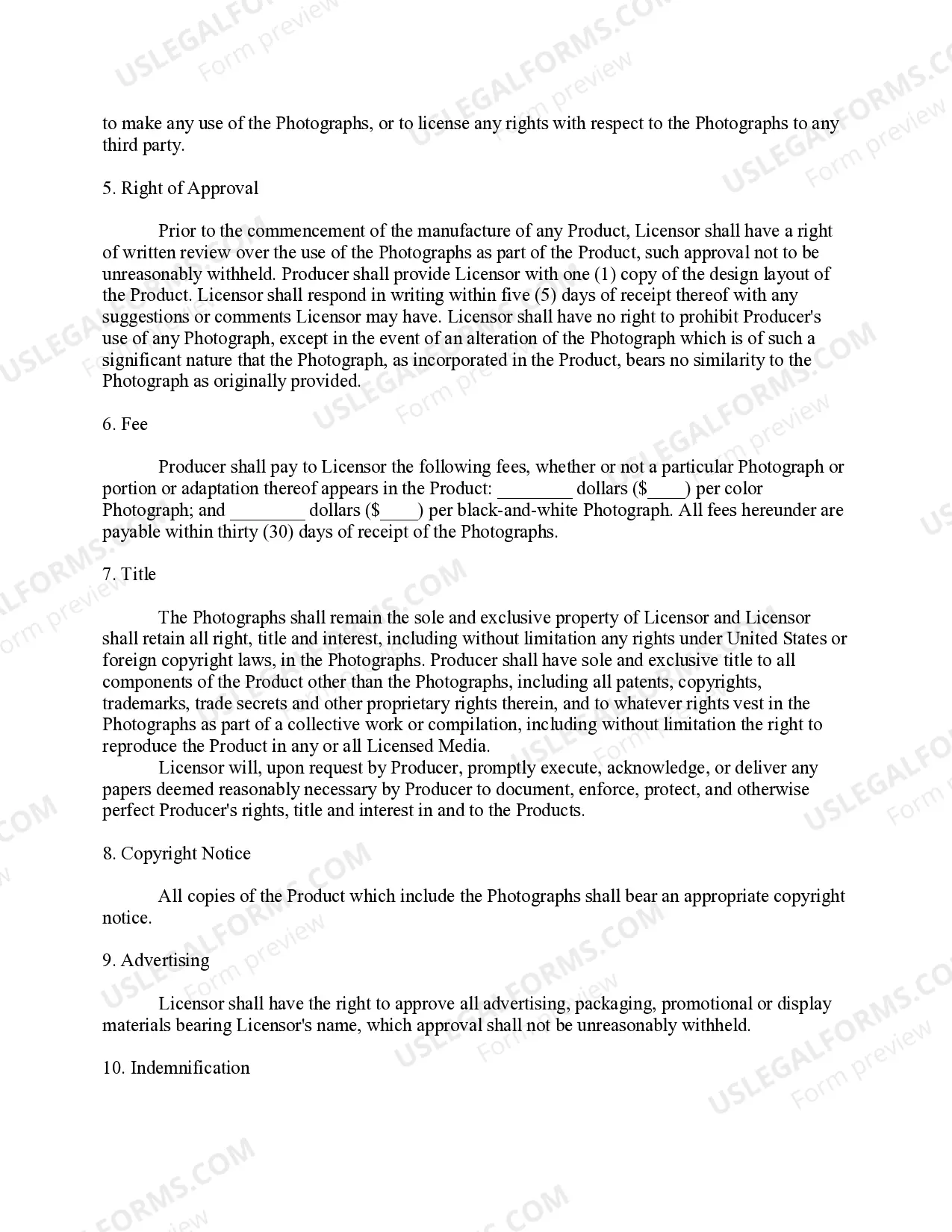 Preview Photograph License Agreement