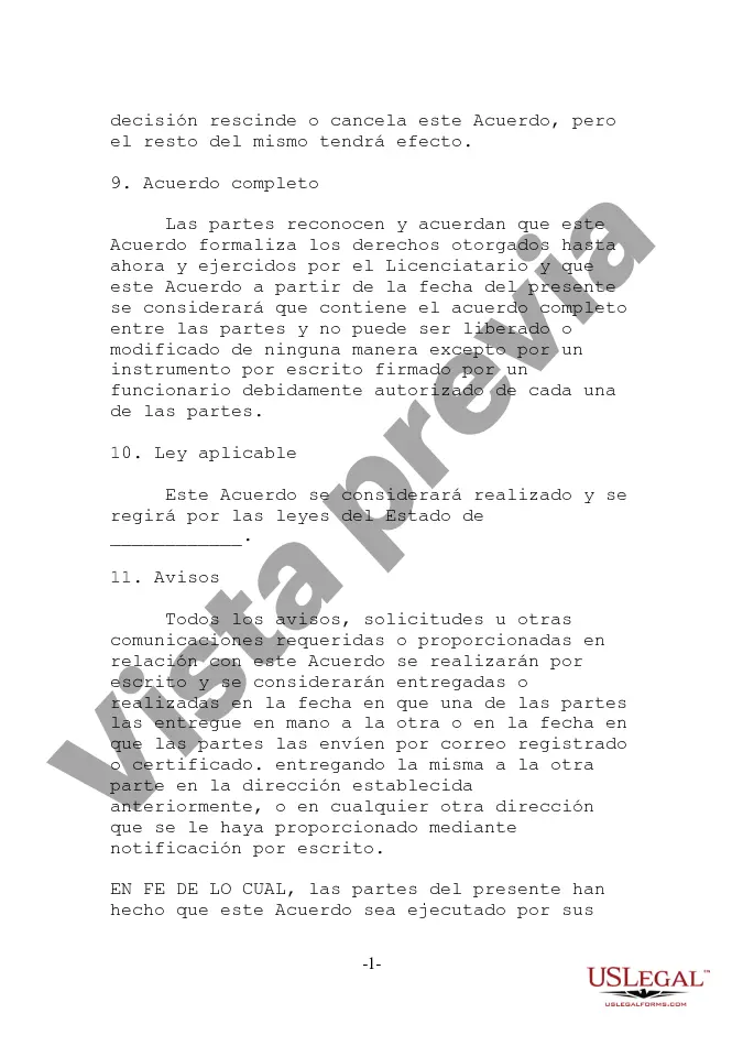 Preview Acuerdo de licencia de marca comercial, marca de servicio y nombre comercial dentro de la empresa