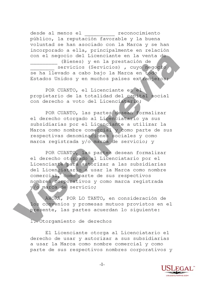 Preview Acuerdo de licencia de marca comercial, marca de servicio y nombre comercial dentro de la empresa
