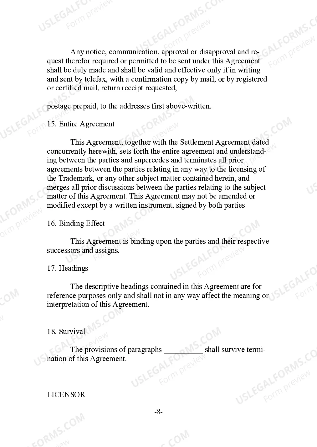 Preview Trademark License as a Dispute Settlement Agreement