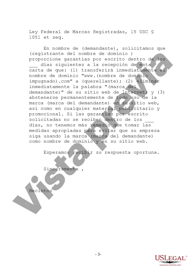 Preview Carta de infracción de nombre de dominio