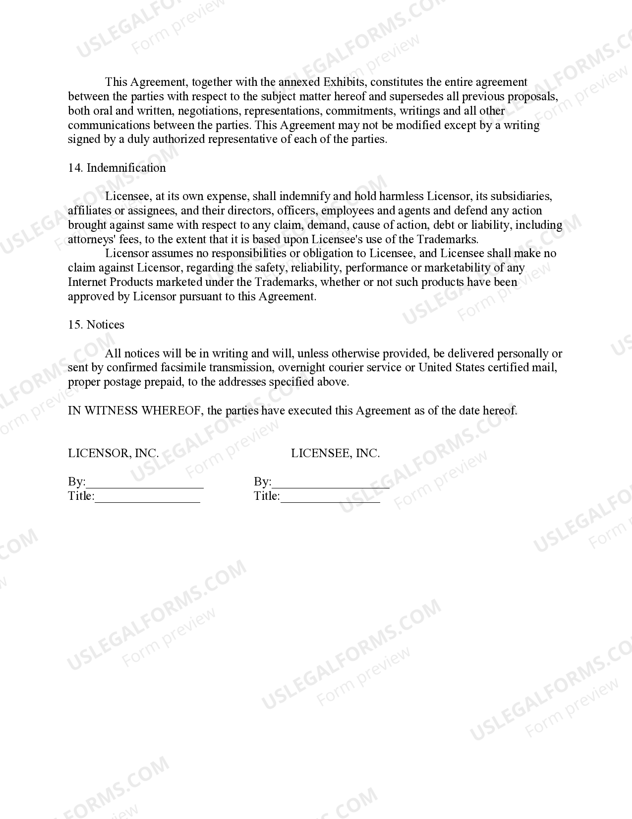 Nonexclusive Trademark License Agreement US Legal